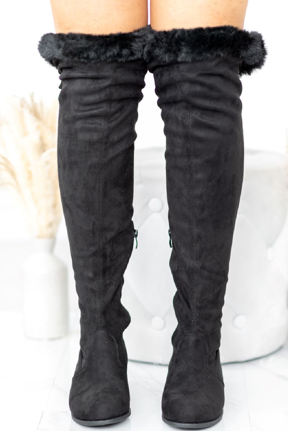 Flat black knee hot sale high boots uk